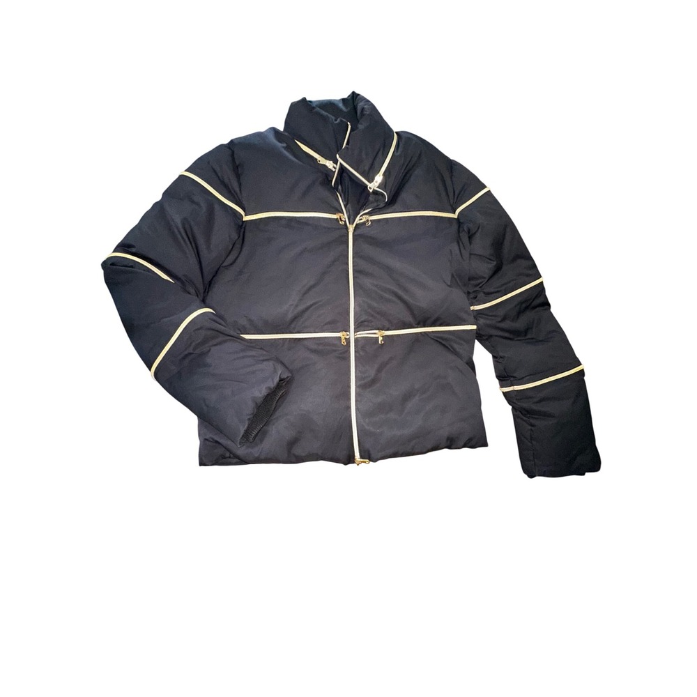 Love Moschino Womens Black Puffer Jacket Gold Zip Detail Quilted Coat Down READ